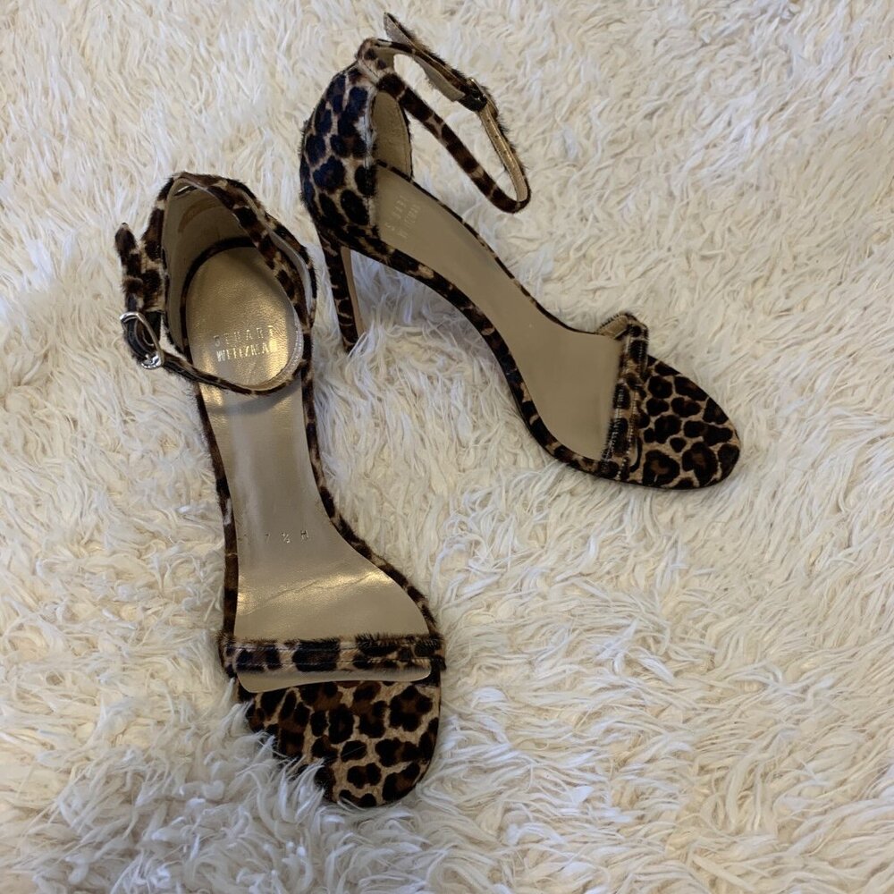 Stuart Weitzman Women's Nudistsong Ankle Strap Heels Animal Print